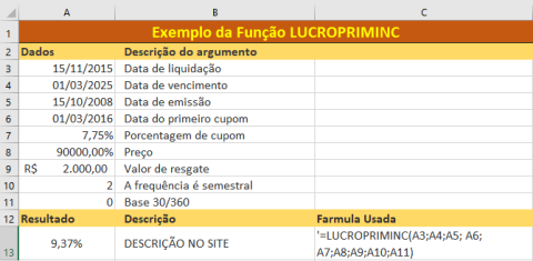 Funcao lucropriminc excel