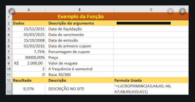 Função PREÇOPRIMINC do Excel