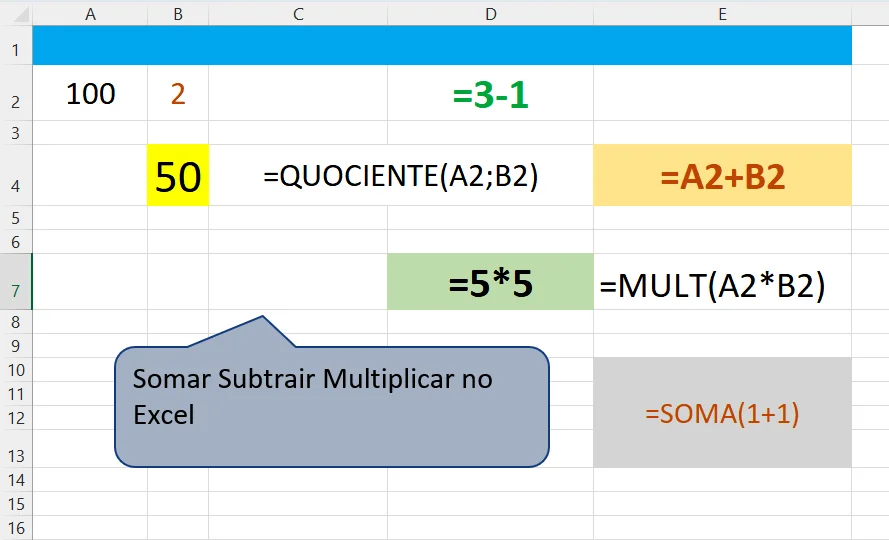 Como Somar Subtrair Multiplicar e Dividir no Excel