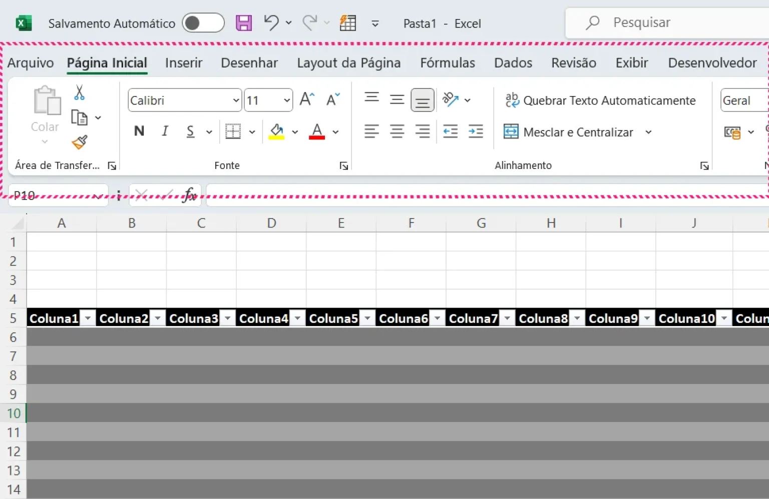 Faixa de Opções do Excel