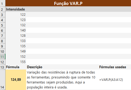 Função VAR.P Excel