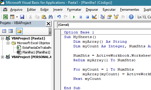 VBA - Matrizes Dinâmicas