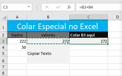Botão Colar Especial do Excel