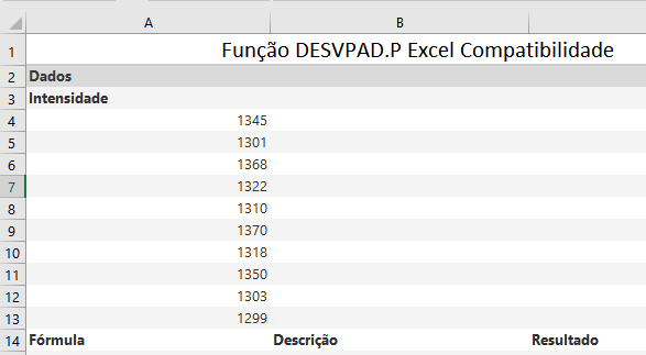 Função DESVPAD.P Excel Compatibilidade