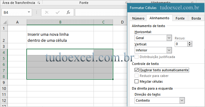 Inserir uma nova linha no Excel