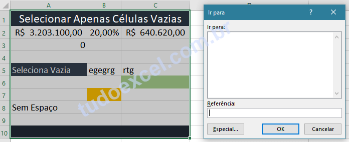 Selecionar Apenas Células Vazias