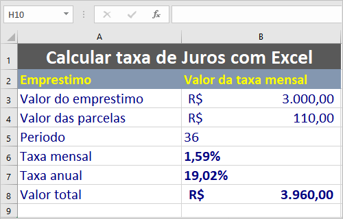 Calcular a taxa de juros com Excel