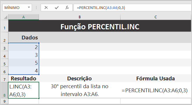 Função PERCENTIL.INC do Excel