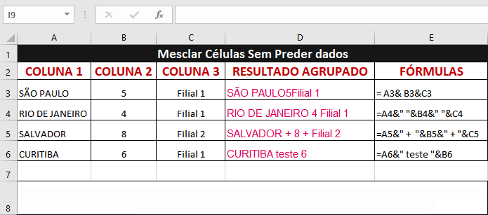 Mesclar e Combinar Colunas no Excel