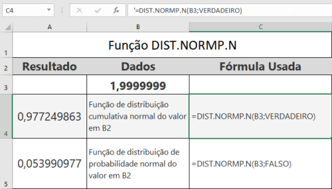 Função DIST.NORMP.N de Compatibilidade do Excel