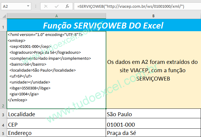 Função SERVIÇOWEB do Excel