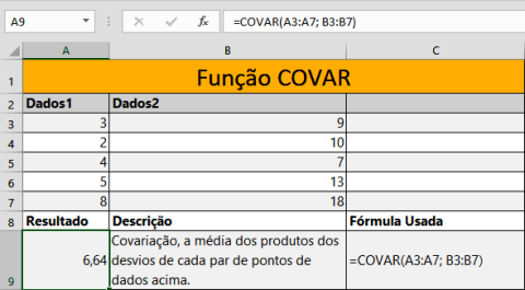 Função COVAR no Excel