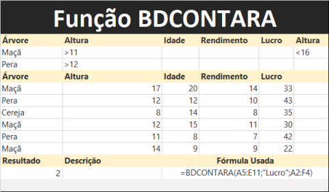 Função BDCONTARA do Excel
