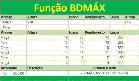 Função BDMÁX do Excel