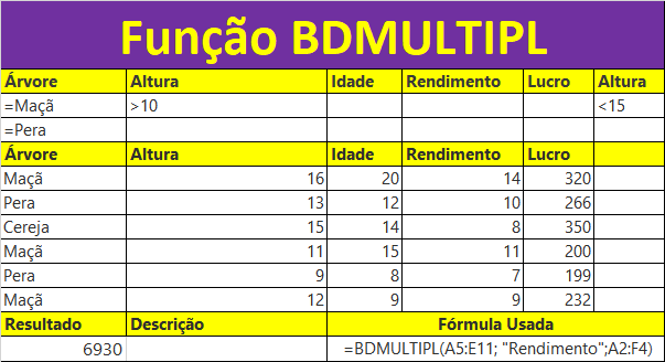 Função BDMULTIPL do Excel