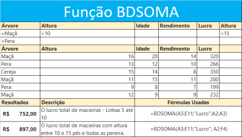 Função BDSOMA Banco de Dados Excel