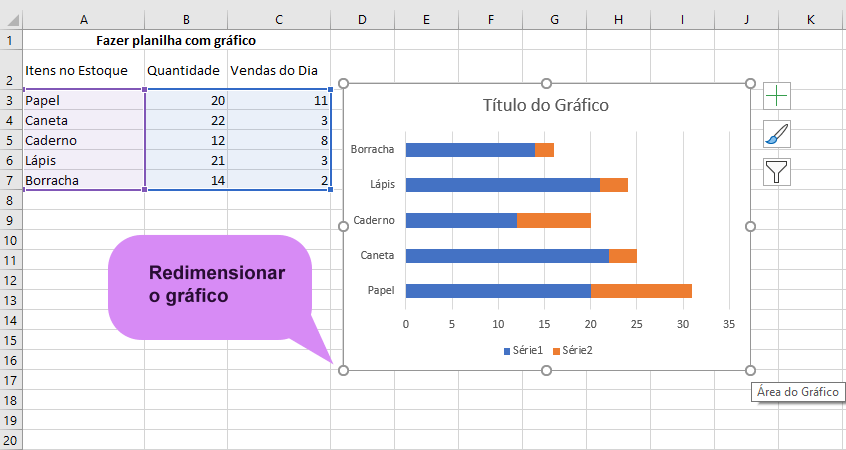 Redimensionar um gráfico na planilha