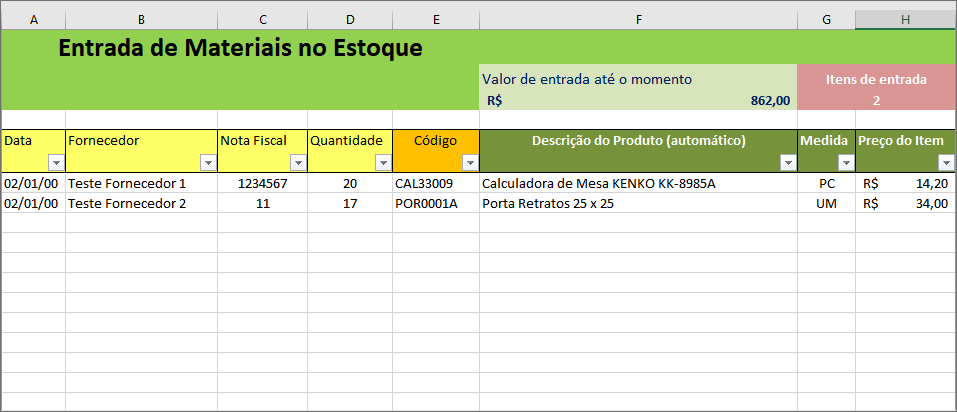 Planilha para Controle de Estoque