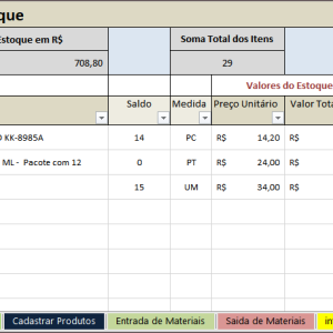Planilha de Controle de Estoque - Saldo