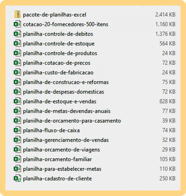Pacote de Planilhas de Excel