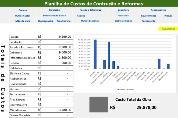 Planilha de Construção e Reformas Excel
