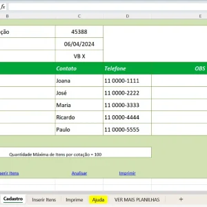Planilha de Cotação de Preços 5 Fornecedores
