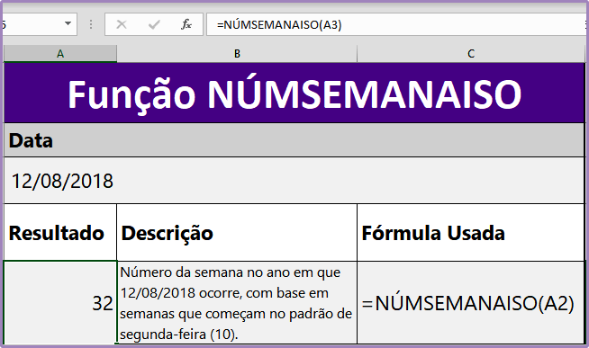 Função NÚMSEMANAISO do Excel