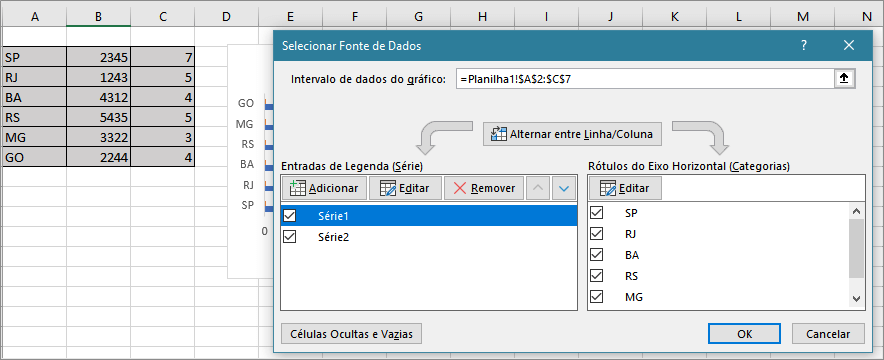 Renomear ou editar as entradas da legenda no gráfico da planilha