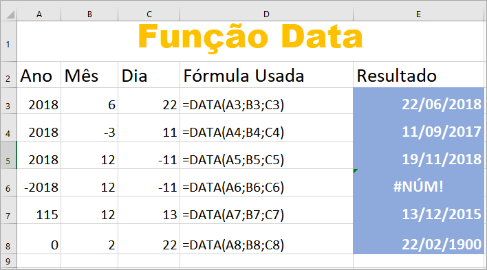 Função DATA do Excel e detalhes técnicos