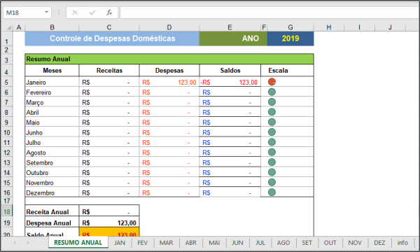 Planilha de Excel Despesas Domésticas