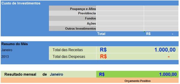 Planilha de despesas domésticas
