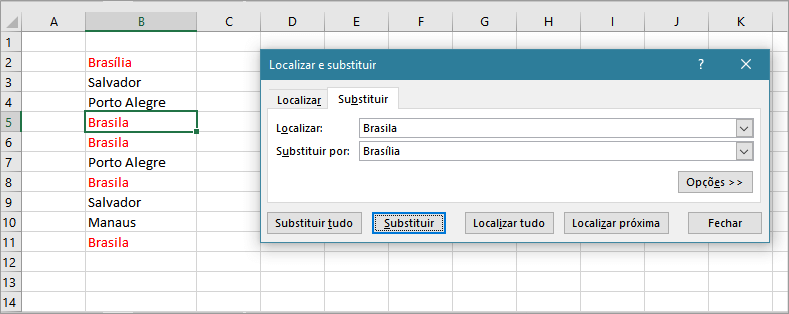 Substituir dados em células de uma planilha Excel