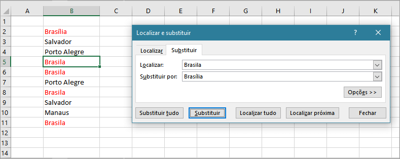 alterar vários nomes no Excel