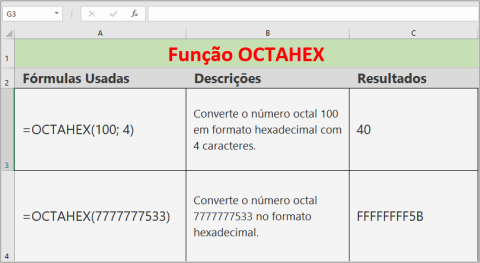 Função OCTAHEX do Excel como usar