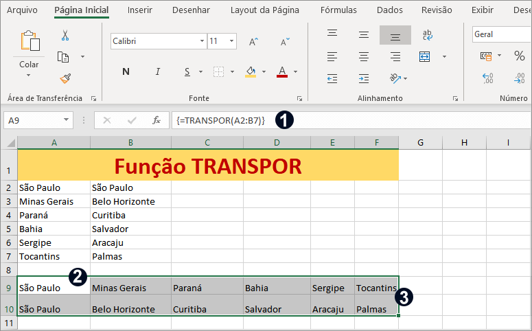 Função TRANSPOR do Excel como usar