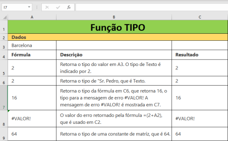 Função TIPO do Excel como usar