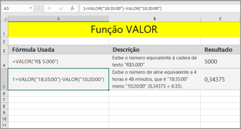 Função VALOR como usar no Excel