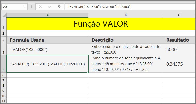 Função VALOR como usar no Excel