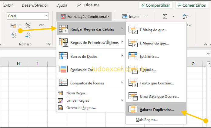 Encontrar valores duplicados com formatação condicional