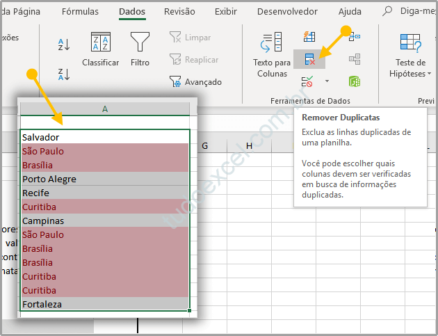 Excluir dados repetidos na planilha de Excel