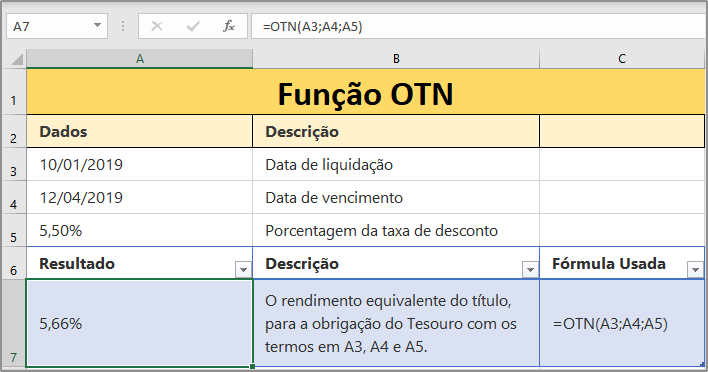 Função OTN do Excel com exemplo prático