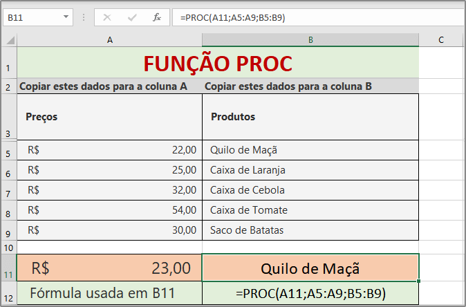 Função PROC Procura Vertical no Excel