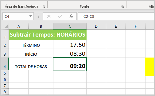 Adicionar ou Subtrair Intervalos de Tempos no Excel