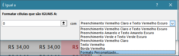 Escolher formatar personalizado