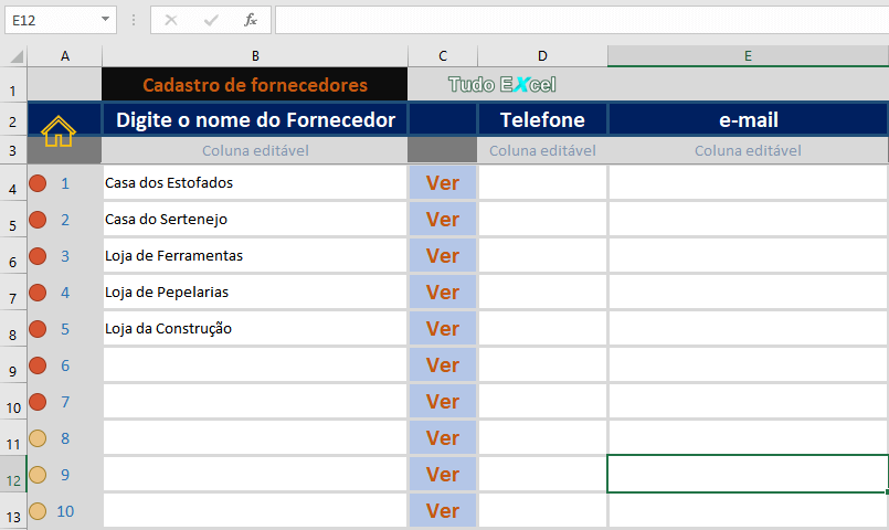 Adicionar fornecedores na planilha de cotação