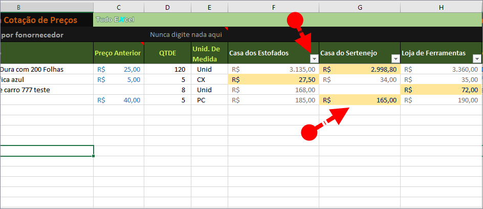 Planilha De Cotação Até 20 Fornecedores 500 Itens Tudo Excel