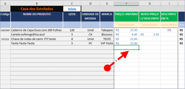 Inserir Preços na Planilha