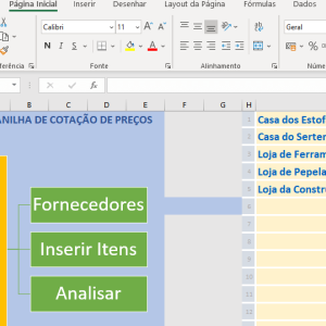 Planilha de Cotação para 20 Fornecedores