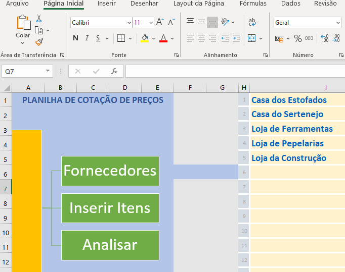 Planilha de Cotação de Preços 20 fornecedores