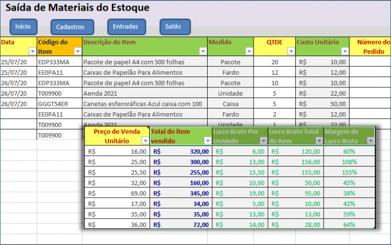 Saída de materiais do estoque